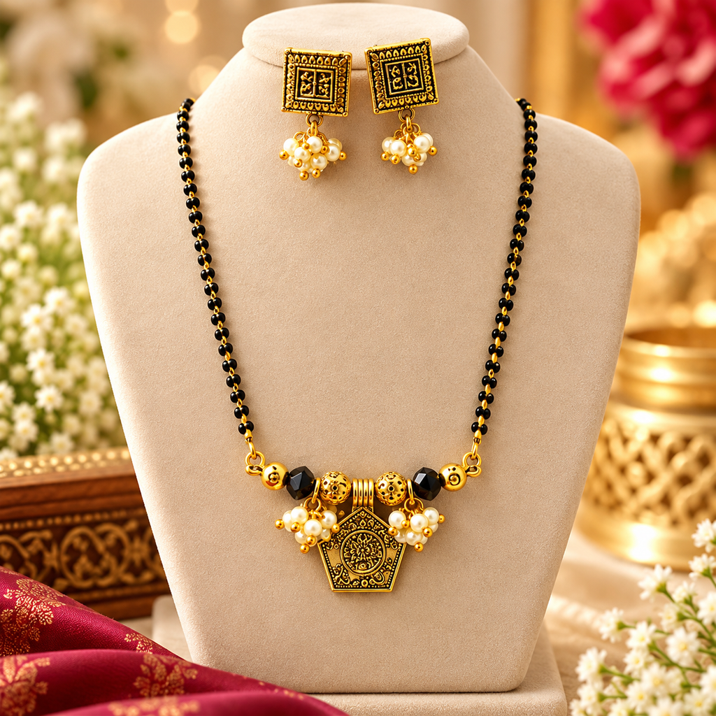 Antique Charm Black Beaded Mangalsutra Set
