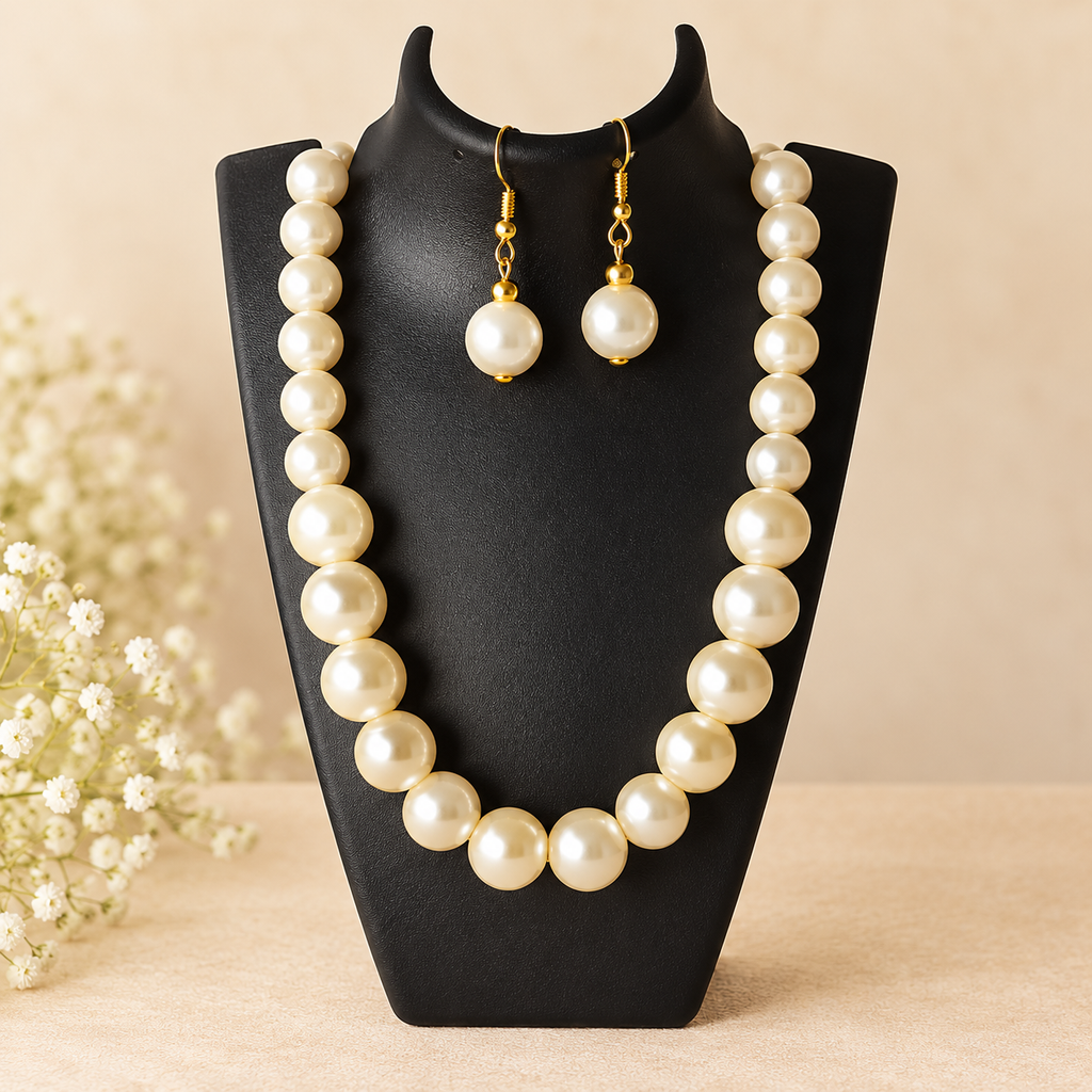 Elegant Pearl Beaded Necklace Set with Matching Earrings