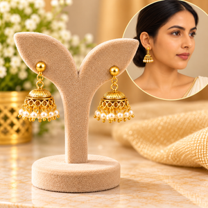 Traditional Golden Beaded Jhumka Earrings