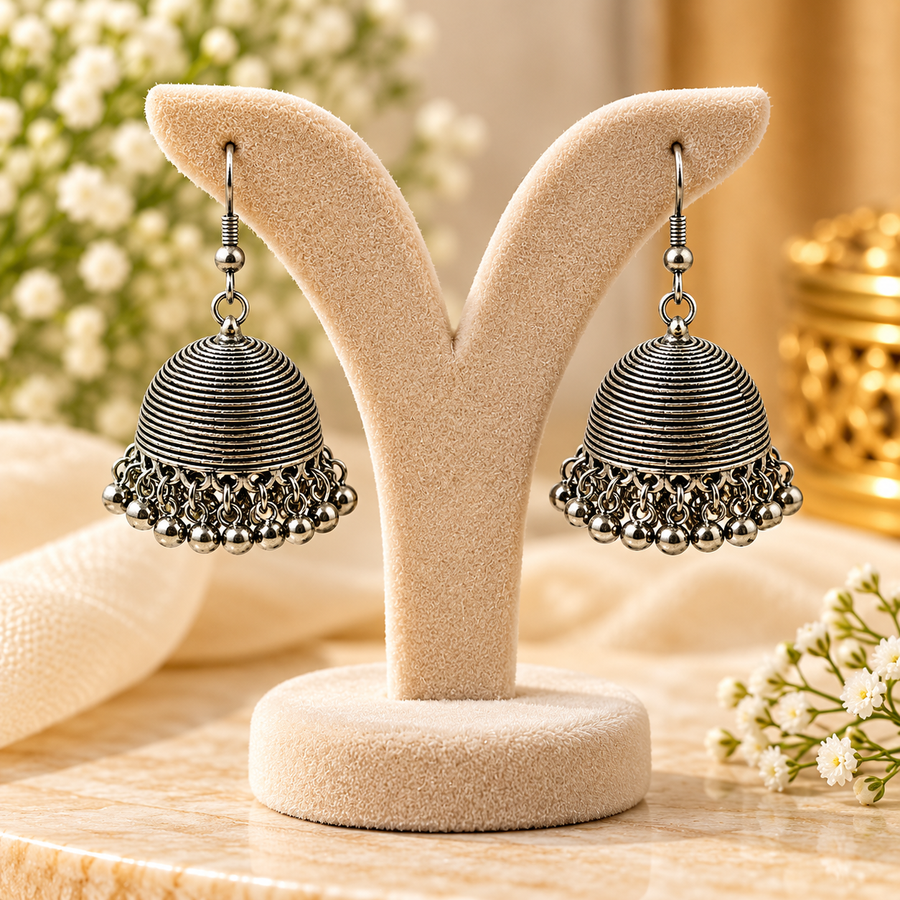Classic Oxidised Jhumka Drop Earrings