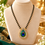 Peacock Feather Teardrop Black Beaded Mangalsutra